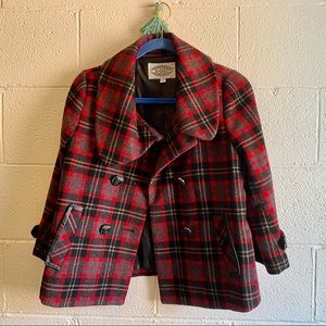 Red plaid crop jacket 50% wool